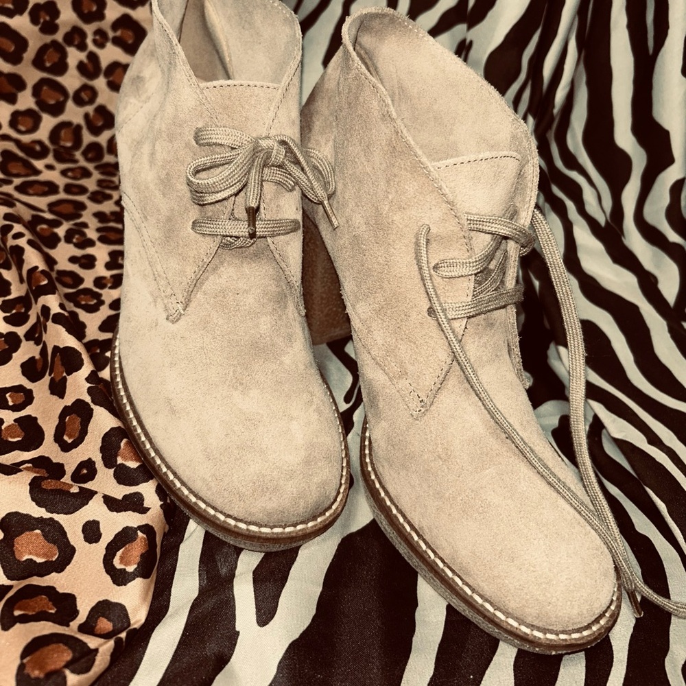 J Crew Gray Ankle Boots with Suede Texture and Lace-Up Design
